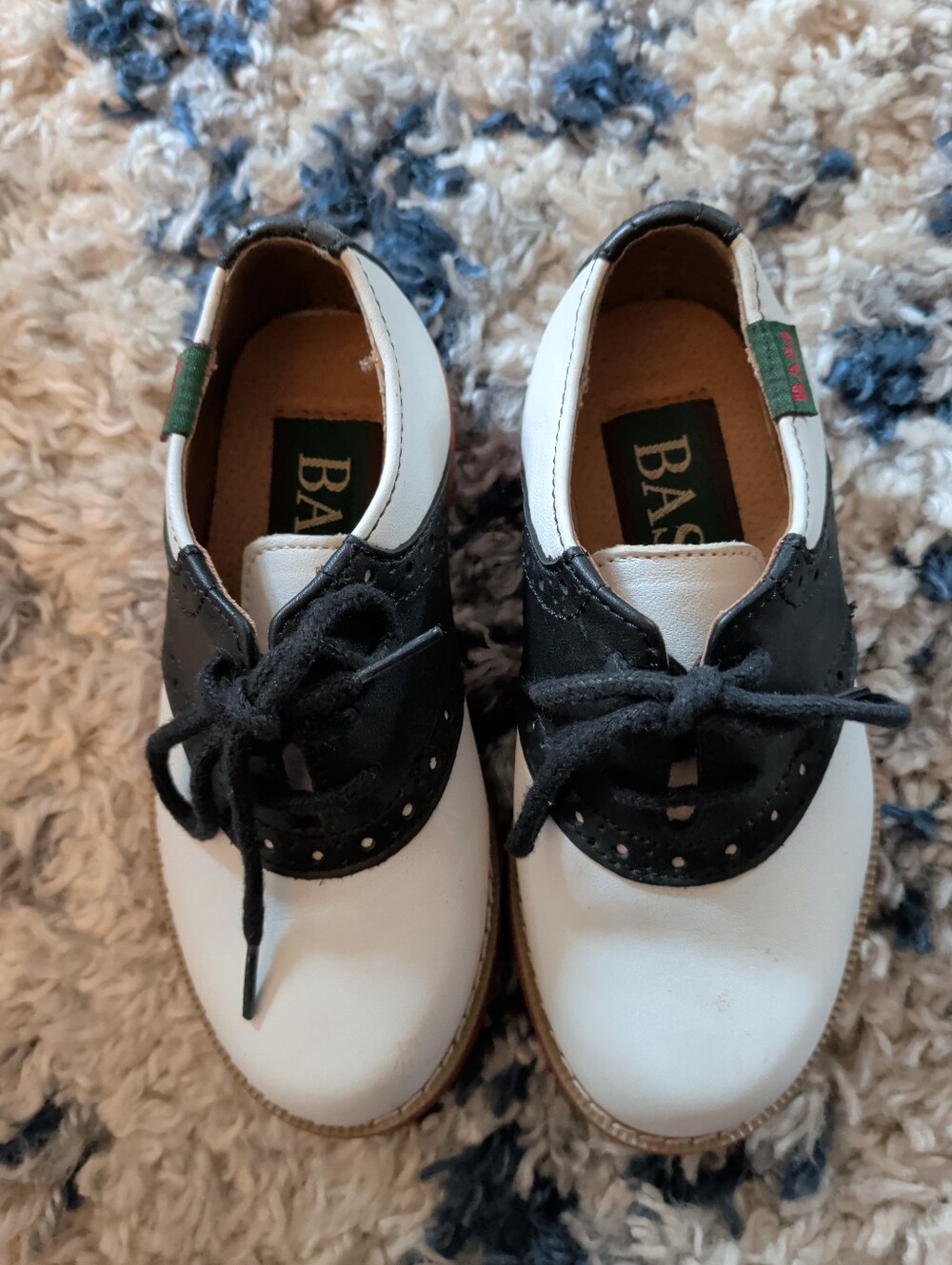 Vintage Leather Bass Kids White and Black Saddle Oxfords